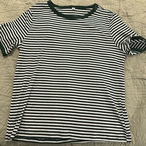 Green Striped Round Neck Short Sleeve Vintage Shirt